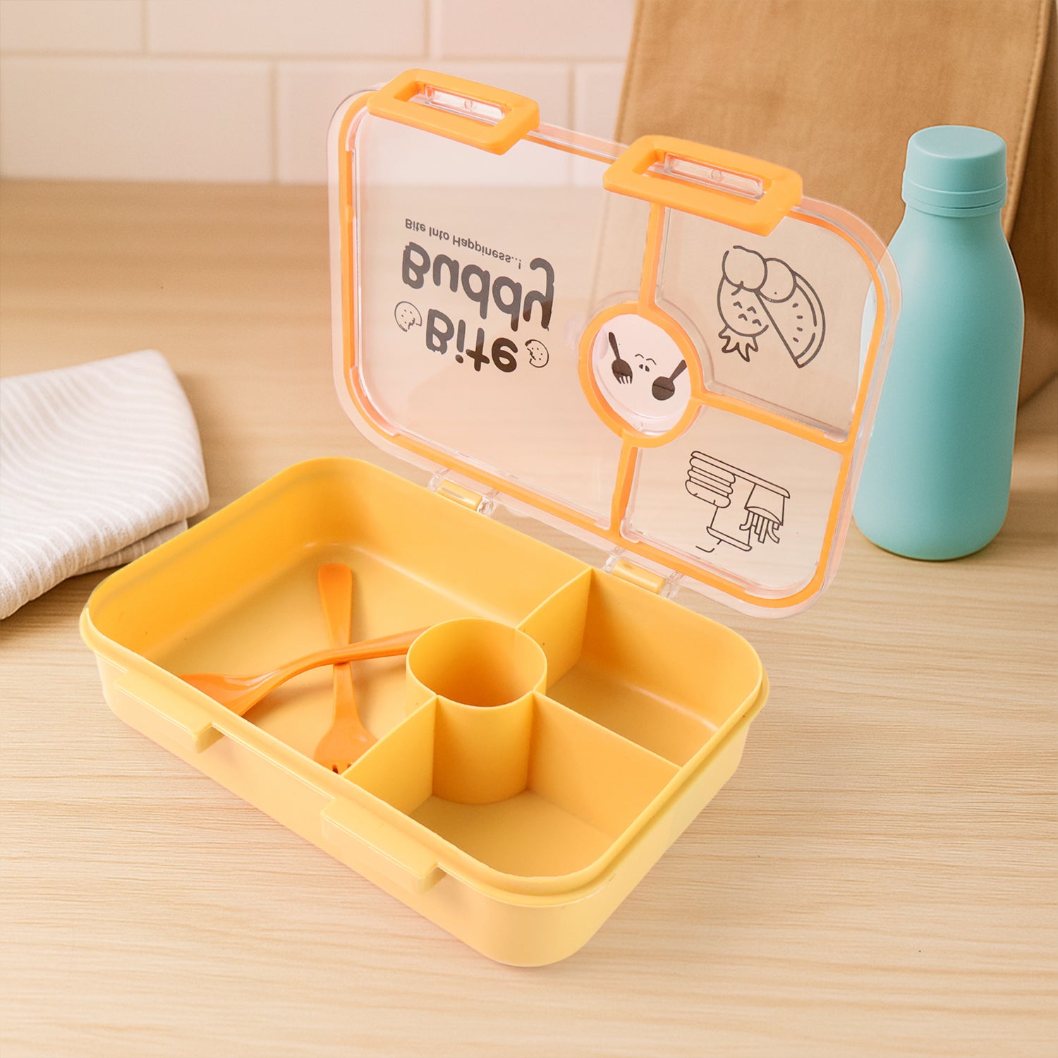 Bite Buddy 4-compartment Leak-resistant Plastic Lunch Box With Spoon  Fork Bite Buddy 4-compartment Leak-resistant Plastic Lunch Box With Spoon  Fork